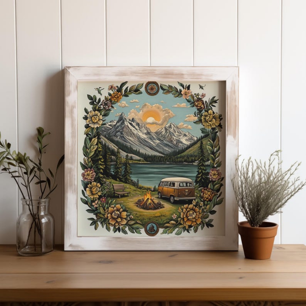 Vintage Camping & Traditional Tattoo Flash Art Print- Outdoors Nature Ink Design - Picture 4 of 4